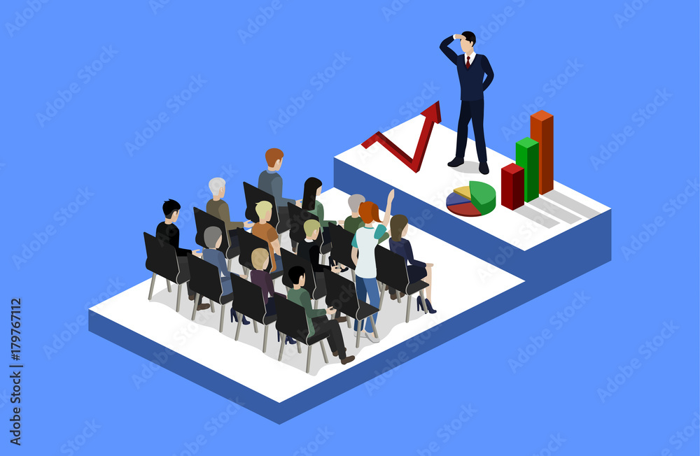 Isometric 3D vector illustration concept meeting at a business conference