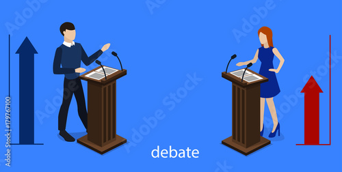 Isometric 3D vector illustration debates and voting in elections