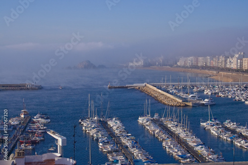 early sunny morning showing yacht docks in Spanish Mediterranean coast