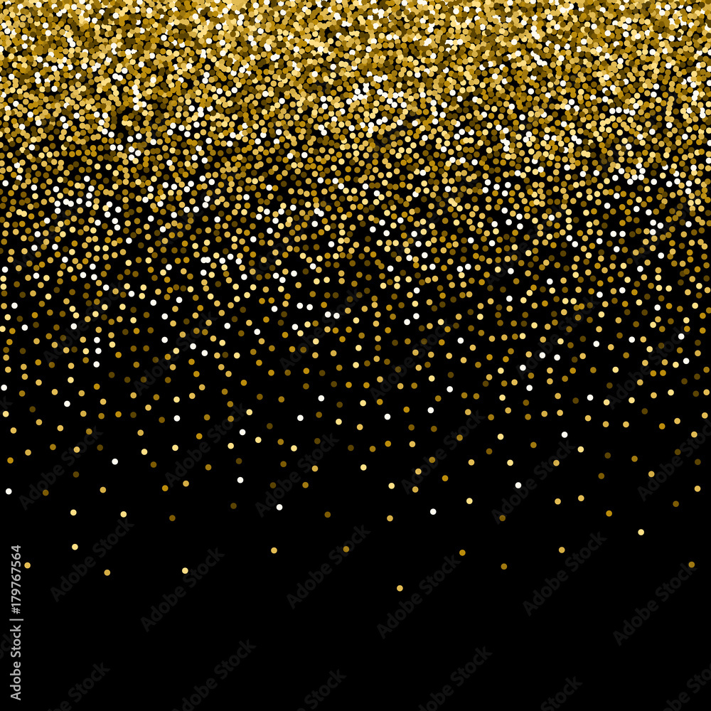 Vector gold glitter sparkle particles background effect on black background.