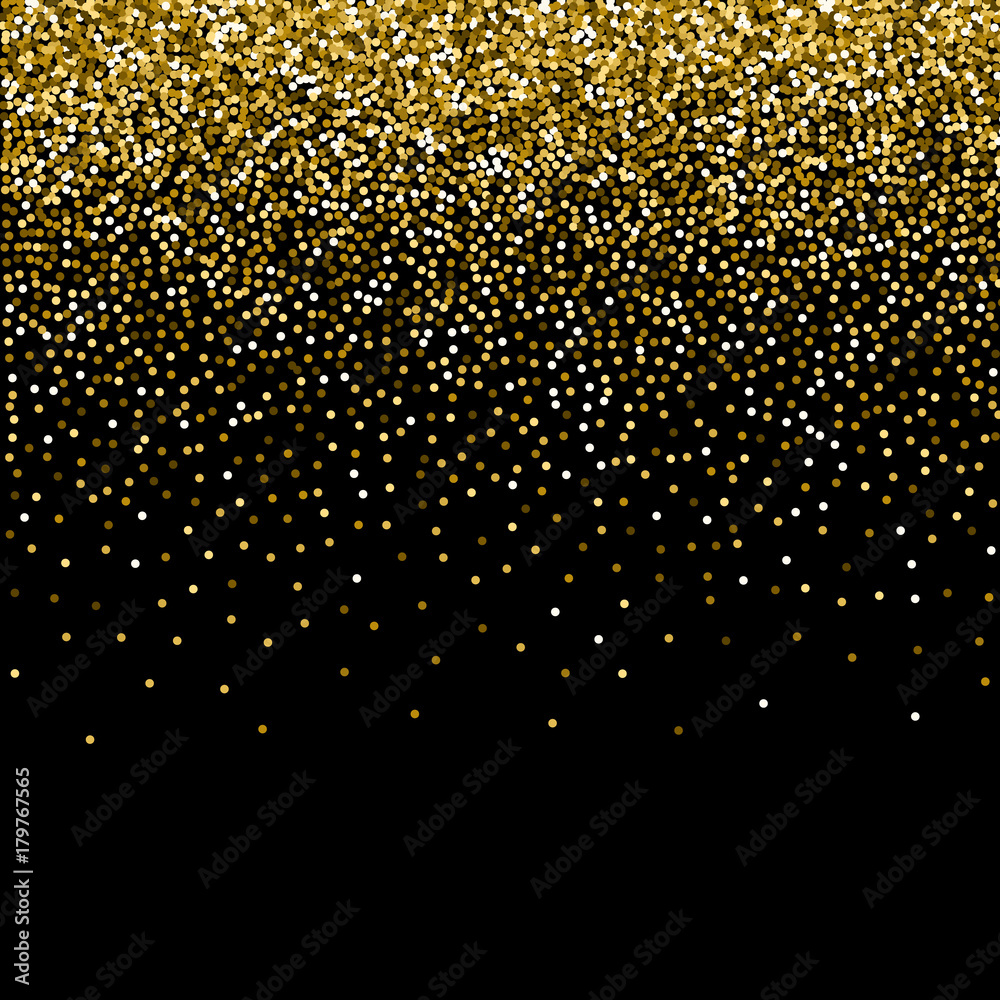 Vector gold glitter sparkle particles background effect on black background.