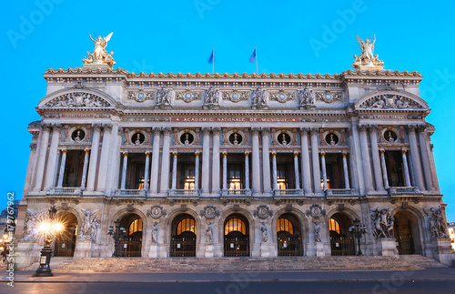 The Opera National of Paris at night.