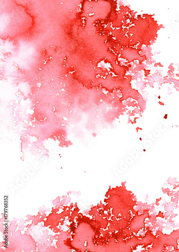 Red watery spreading illustration.Abstract watercolor hand drawn image.Purple splash.White background.