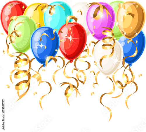 Colorful realistic helium balloons isolated on white background Vector illustration Web site page and mobile app design