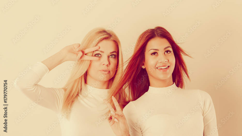 Two crazy girls playing around together.