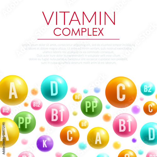 Vitamin complex vector poster mineral bubble pills