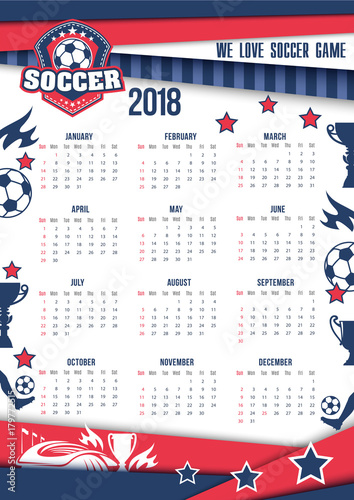 Vector calendar 2018 for soccer or football