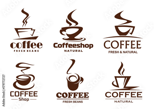 Vector coffee cups icons for coffeeshop cafe