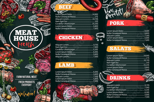Vector sketch menu for meat restaurant photo