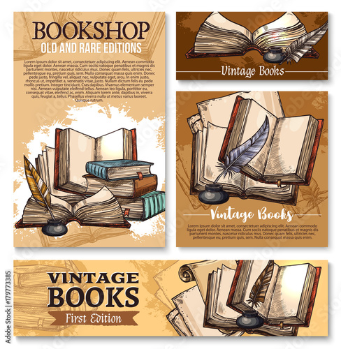 Vector sketch poster for old vintage books library
