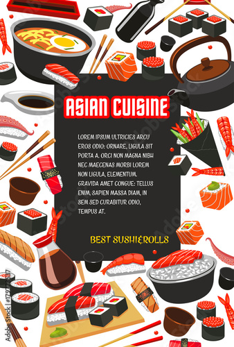 Vector poster for Japanese sushi Asian restaurant