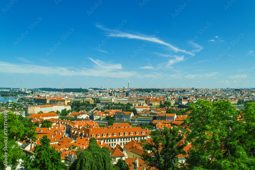 Prague city panorama, Czech Republic. Aerial view