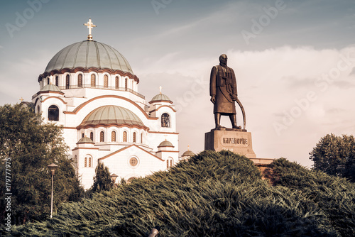 Saint Sava Cathedral and Monument of Karageorge Petrovitch. Belgrade, Serbia photo