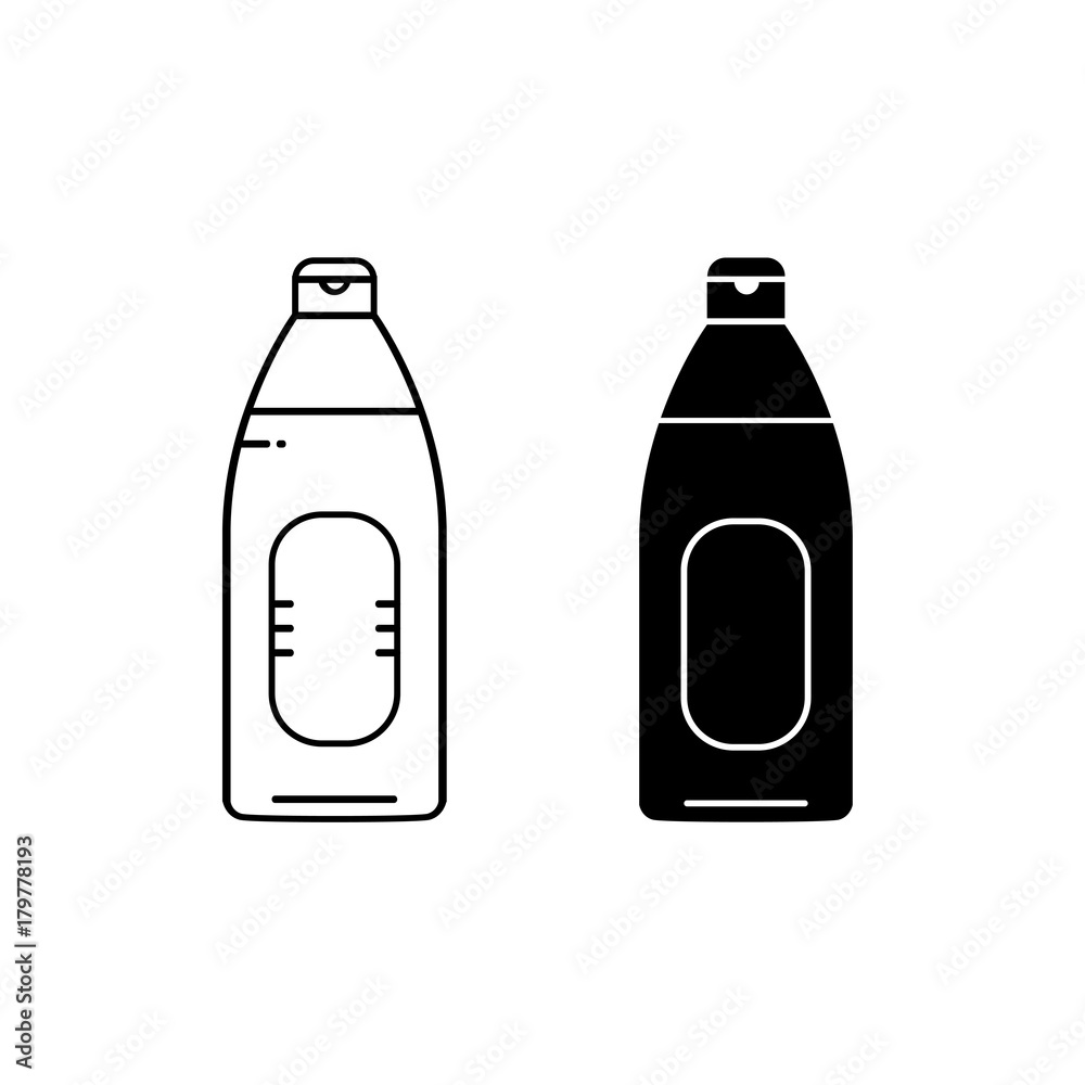 Bottle black silhouette and line icon for cosmetic products: shampoo and  hair conditioner, shower gel, body cream or lotion. Stock Vector | Adobe  Stock