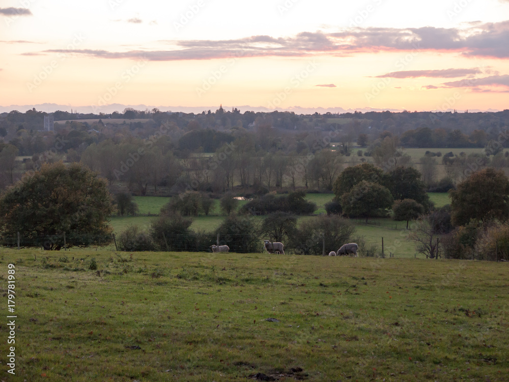 beautiful country scene fields trees horizon sky red autumn sun set Dedham Vale beautiful country scene fields trees horizon sky red autumn sun set Dedham Vale
