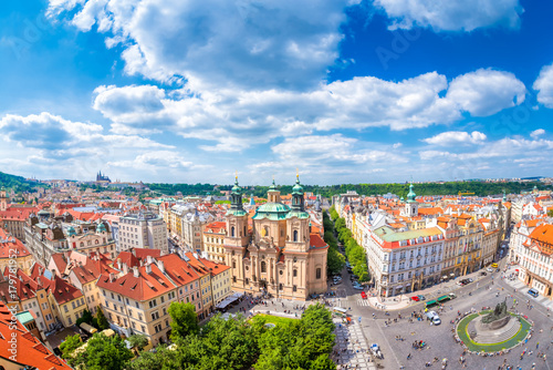 Historic centre of Prague, St. Nicholas Church and Old Town Square. Prague, Czech Republic