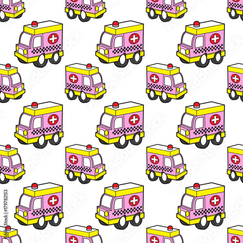 cute ambulance seamless pattern vector