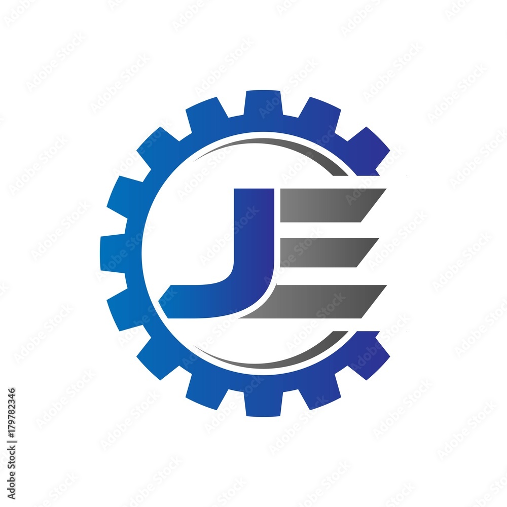 je initial logo vector with gear blue gray je initial logo vector with gear blue gray