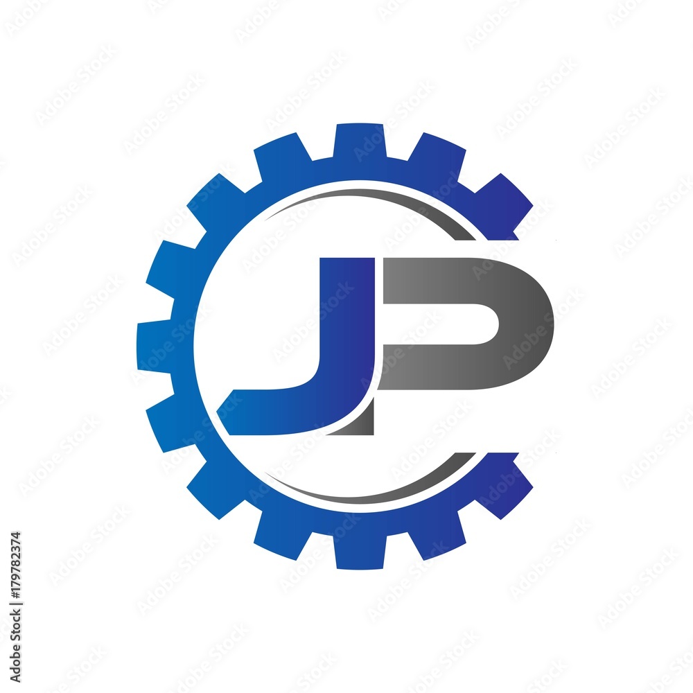 jp initial logo vector with gear blue gray jp initial logo vector with gear blue gray