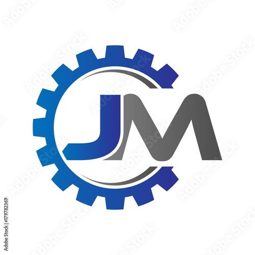 jm initial logo vector with gear blue gray