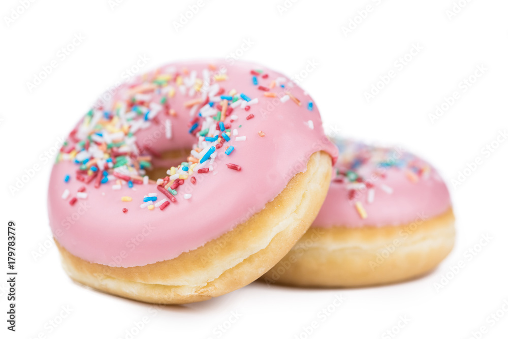 Donuts isolated on white (close-up shot)