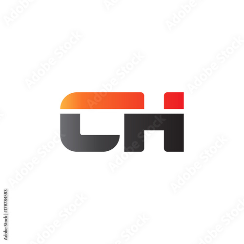 Initial letter CH, straight linked line bold logo, gradient fire red black colors