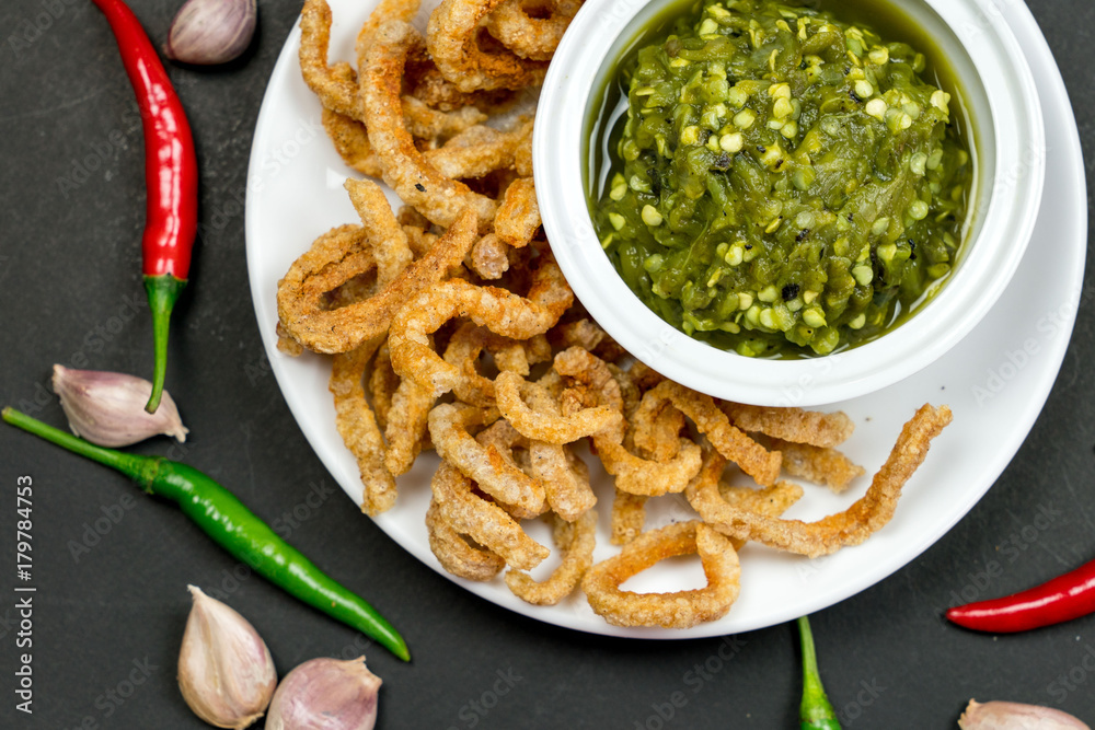 Northern thai green chili dip or call in thai is "Nam Prik Num" food of