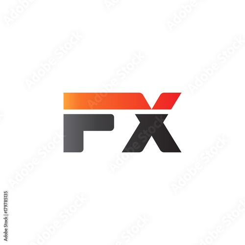 Initial letter FX, straight linked line bold logo, gradient fire red black colors