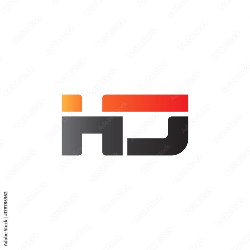 Initial letter HJ, straight linked line bold logo, gradient fire red black colors Initial letter HJ, straight linked line bold logo, gradient fire red black colors