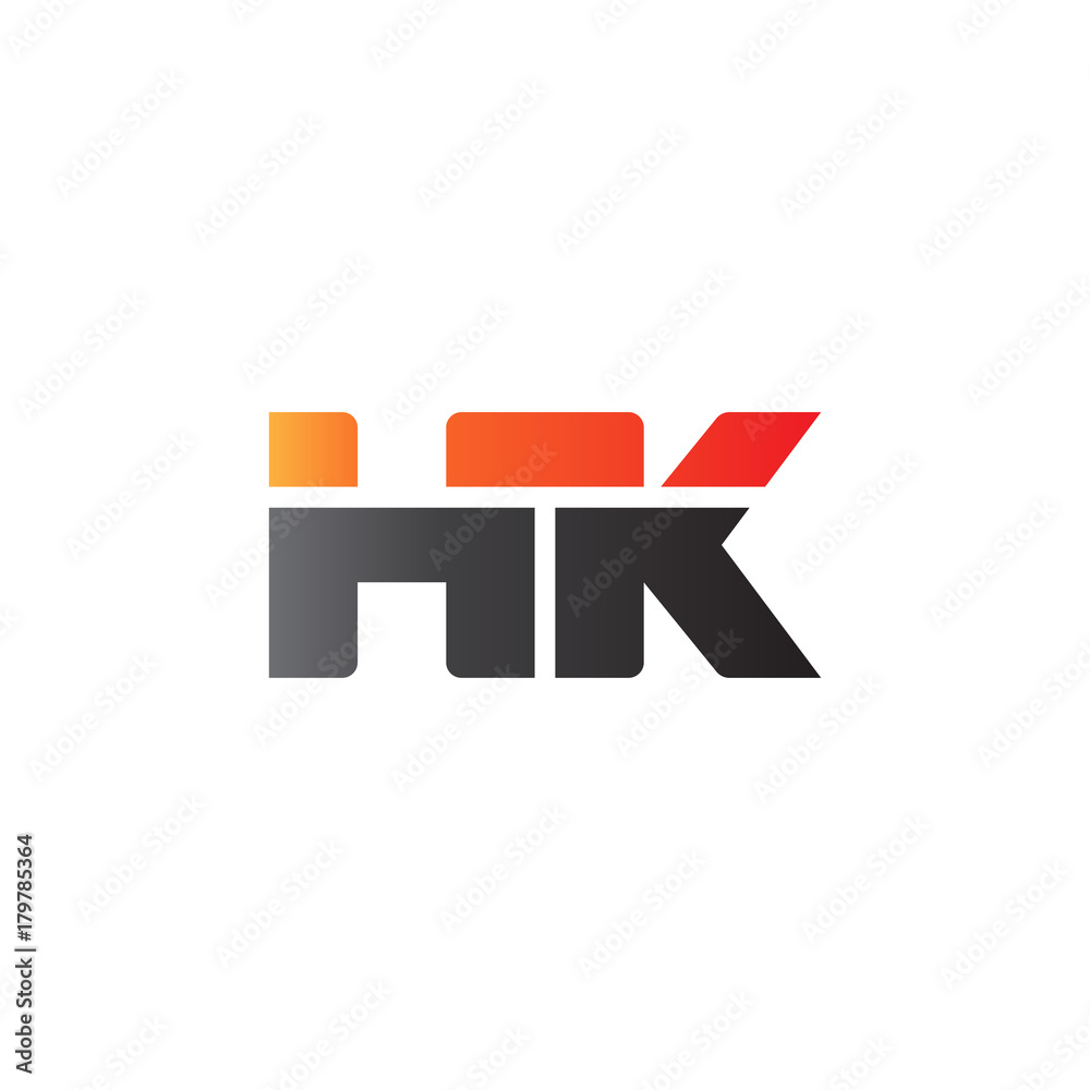 Initial letter HK, straight linked line bold logo, gradient fire red black colors Initial letter HK, straight linked line bold logo, gradient fire red black colors