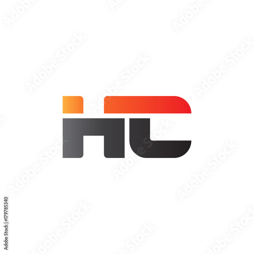 Initial letter HC, straight linked line bold logo, gradient fire red black colors