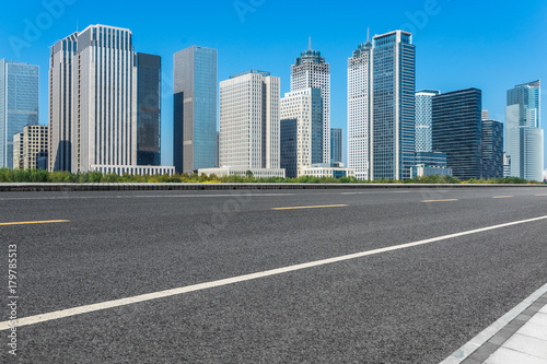 empty city road and modern office buildings