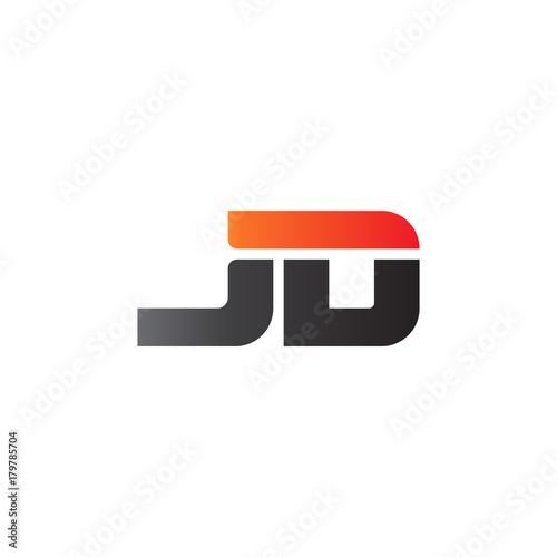 Initial letter JD, straight linked line bold logo, gradient fire red black colors