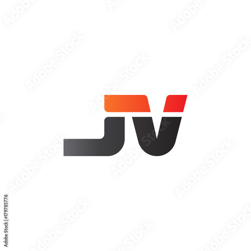 Initial letter JV, straight linked line bold logo, gradient fire red black colors
