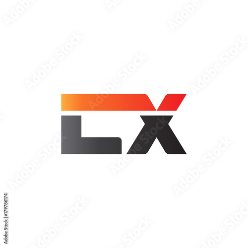 Initial letter LX, straight linked line bold logo, gradient fire red black colors