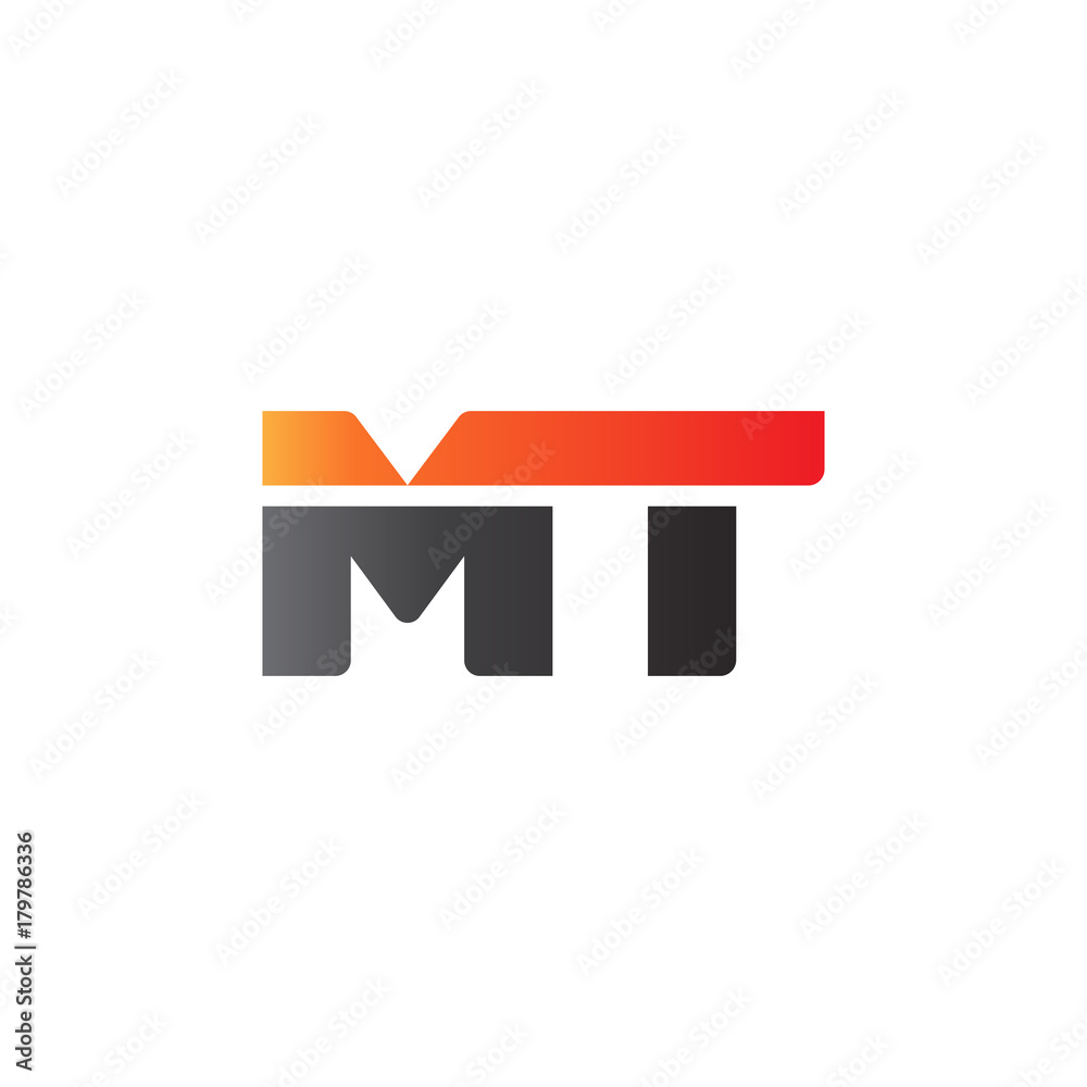 Initial letter MT, straight linked line bold logo, gradient fire red black colors Initial letter MT, straight linked line bold logo, gradient fire red black colors