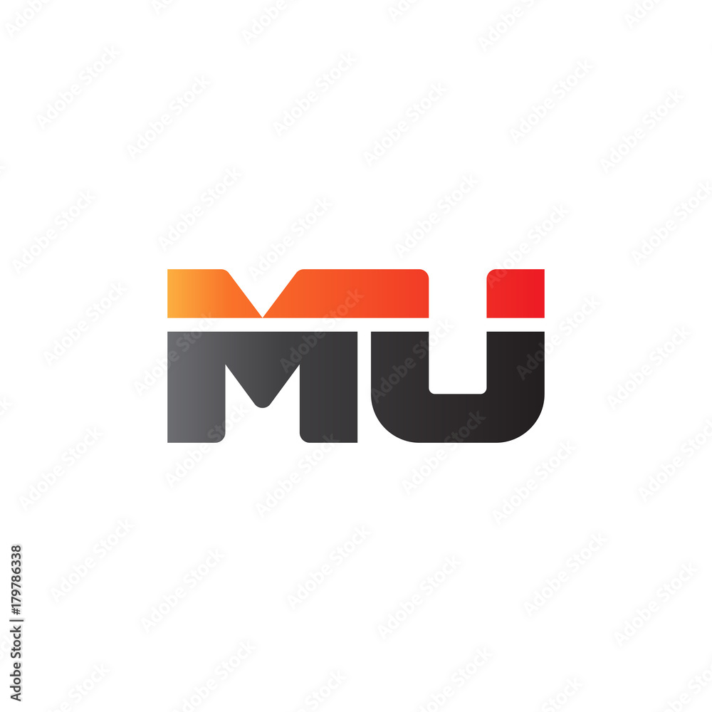 Initial letter MU, straight linked line bold logo, gradient fire red black colors Initial letter MU, straight linked line bold logo, gradient fire red black colors