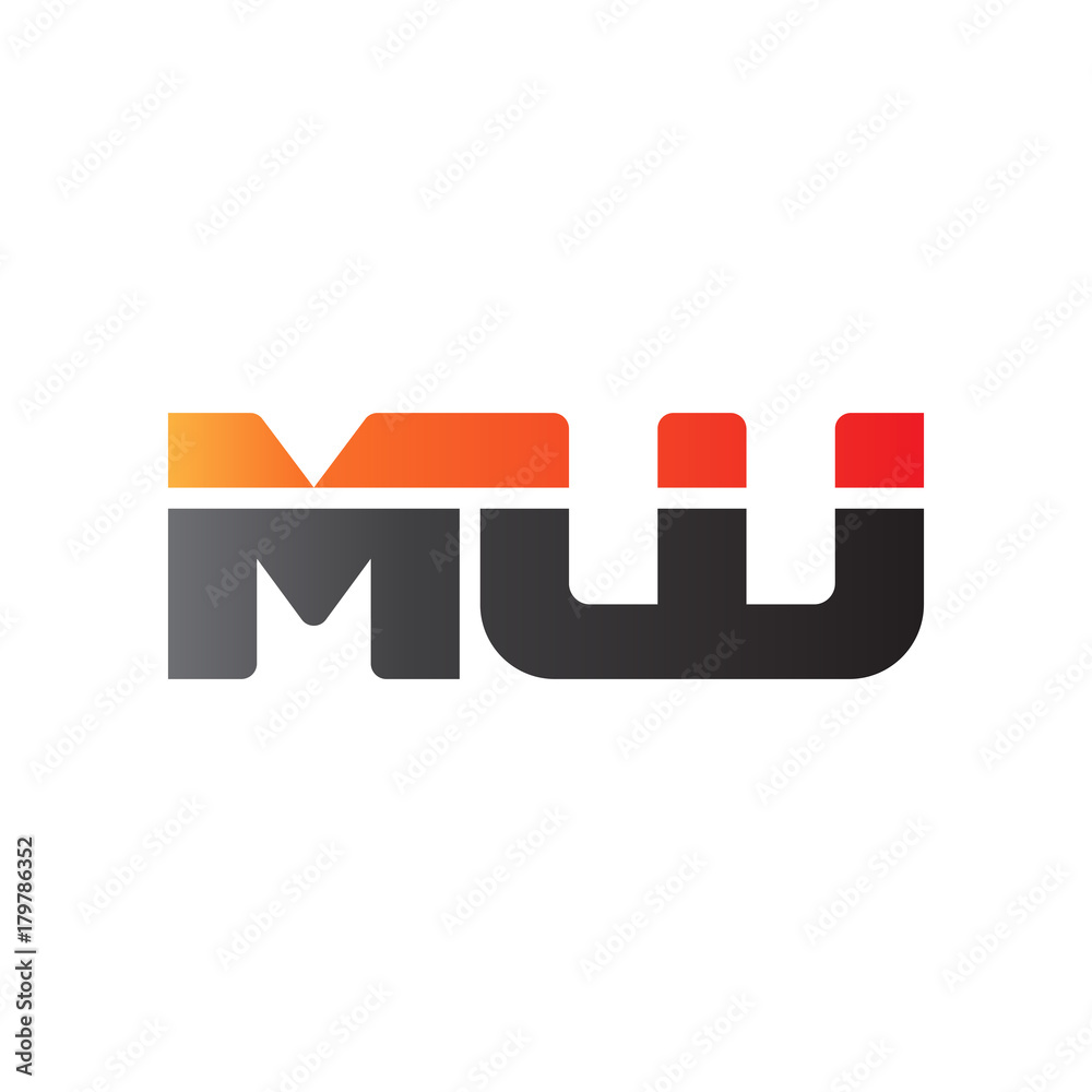 Initial letter MW, straight linked line bold logo, gradient fire red black colors Initial letter MW, straight linked line bold logo, gradient fire red black colors