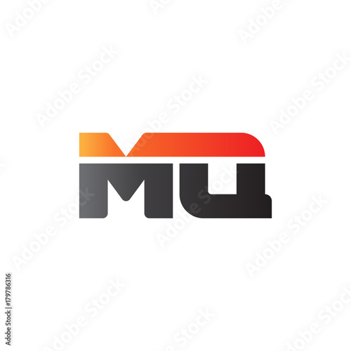 Initial letter MQ, straight linked line bold logo, gradient fire red black colors