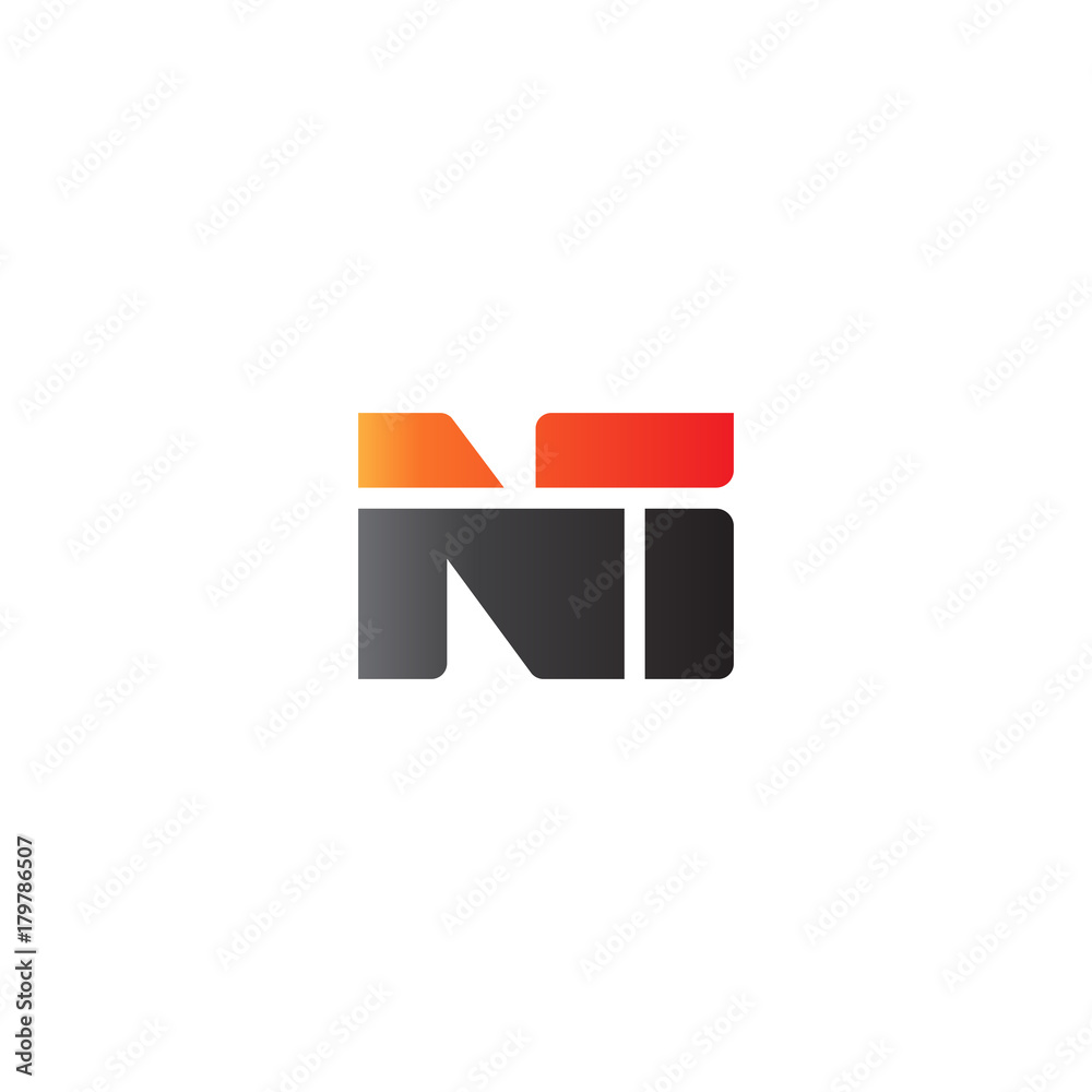 Initial letter NI, straight linked line bold logo, gradient fire red black colors Initial letter NI, straight linked line bold logo, gradient fire red black colors