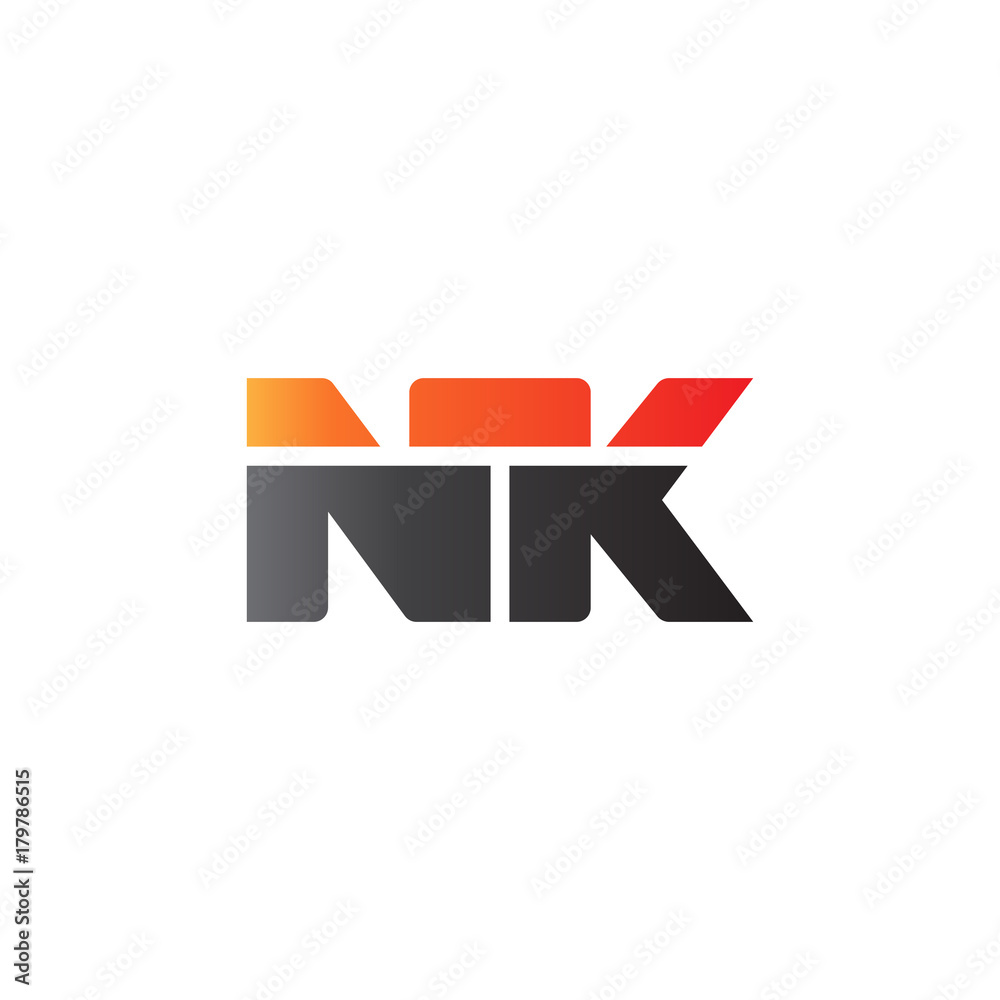 Initial letter NK, straight linked line bold logo, gradient fire red black colors Initial letter NK, straight linked line bold logo, gradient fire red black colors