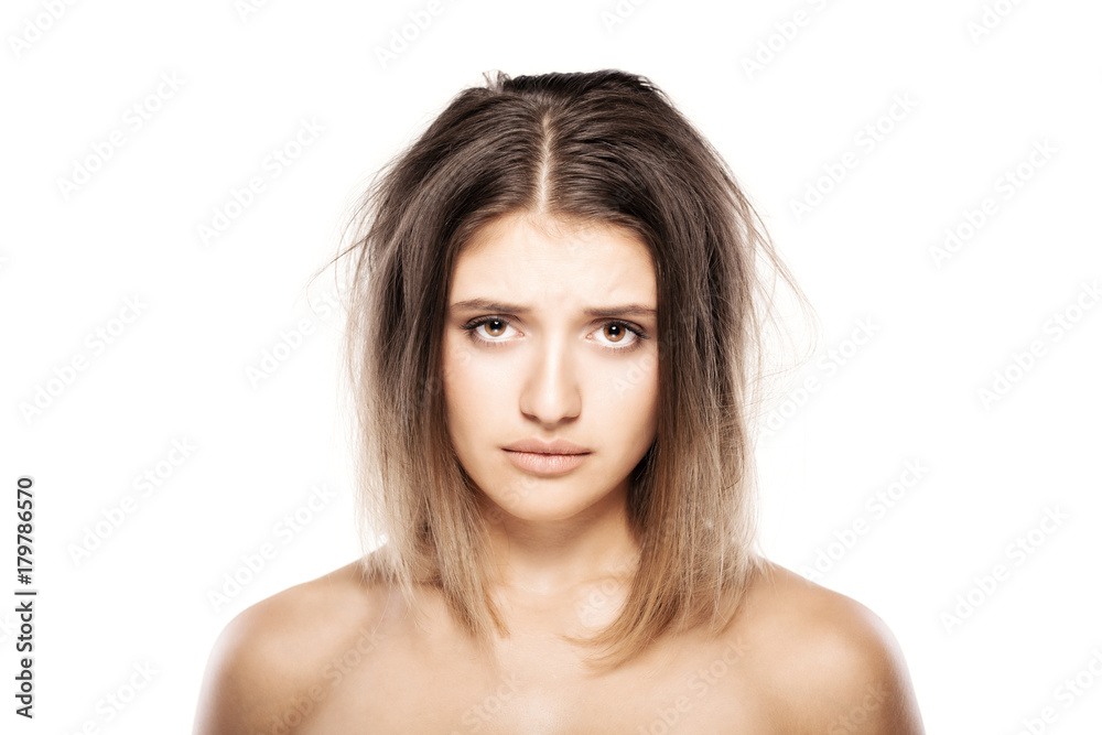 sad girl with messy hair sad girl with messy hair