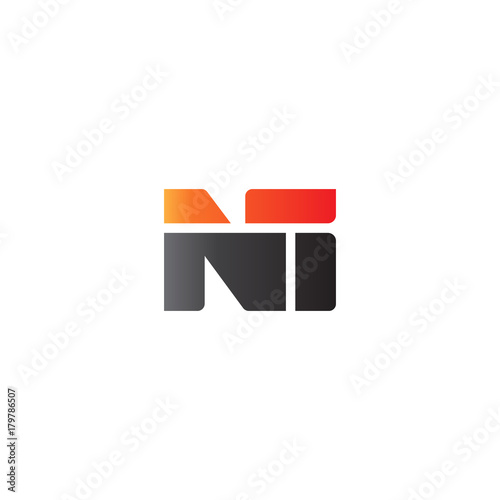 Initial letter NI, straight linked line bold logo, gradient fire red black colors