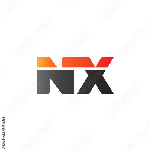Initial letter NX, straight linked line bold logo, gradient fire red black colors