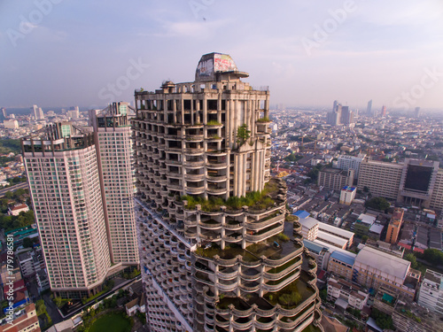 Unfinished Condominium Tower In Bangkok, Thailand, Aerial Shot