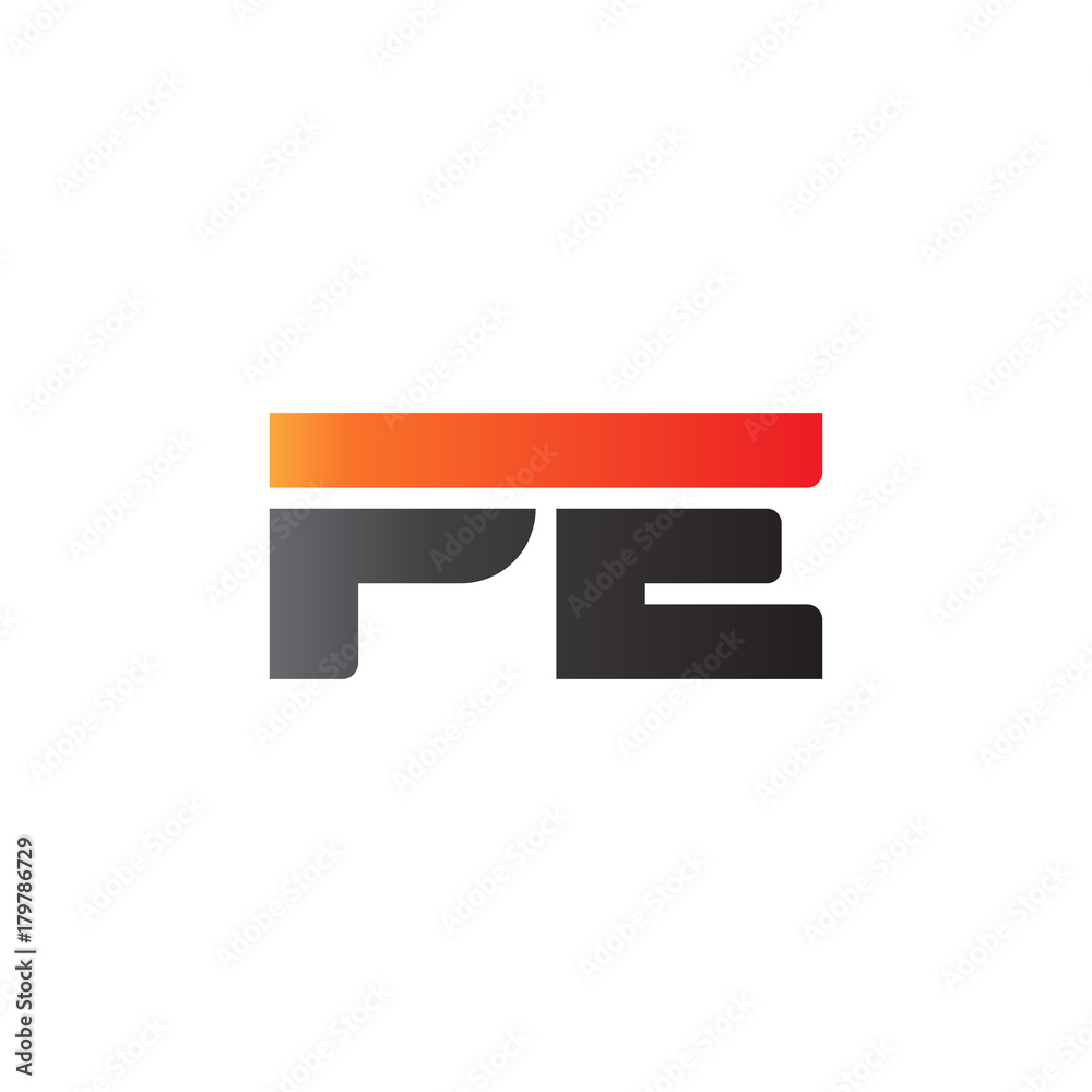Initial letter PE, straight linked line bold logo, gradient fire red black colors Initial letter PE, straight linked line bold logo, gradient fire red black colors