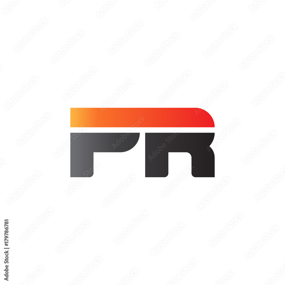 Initial letter PR, straight linked line bold logo, gradient fire red black colors Initial letter PR, straight linked line bold logo, gradient fire red black colors