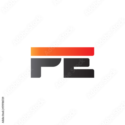 Initial letter PE, straight linked line bold logo, gradient fire red black colors