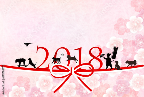 戌　年賀状　梅　背景