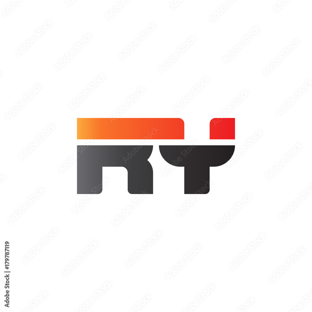 Initial letter RY, straight linked line bold logo, gradient fire red black colors